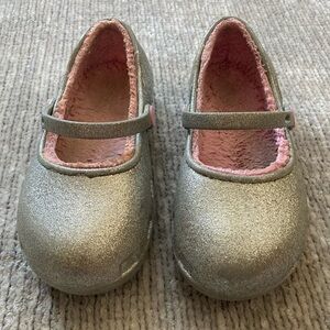 Crocs Glitter Ballet Flats Faux Fur Lining Little Girls Size 13 Comfy Classic
